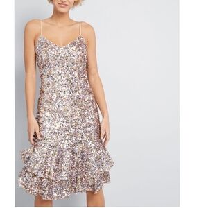 Adrianna Papell Multicolored Sequin Midi Dress